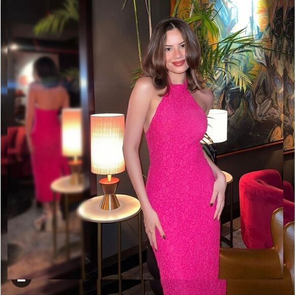 Zara LACE HALTER DRESS PINK - Picture 1 of 14